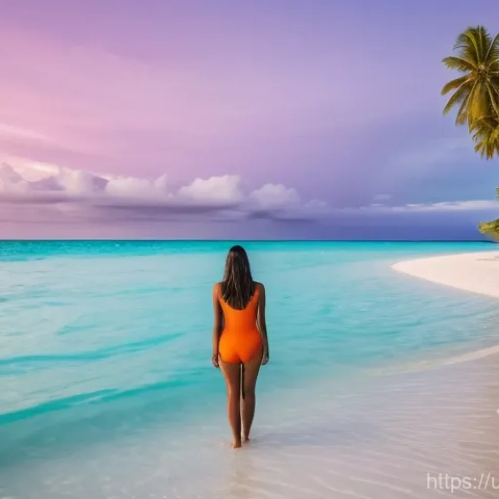 키리바시 힐링 여행 코스 - **Prompt:** A breathtaking wide-angle shot of a pristine, untouched white sand beach in Kiribati dur...