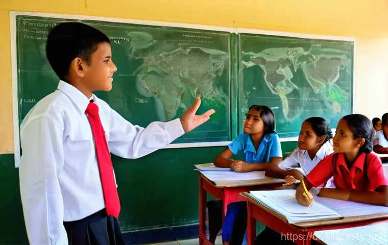 키리바시 영어 사용 가능성 - **Prompt: Kiribati Classroom: Bridging Languages**
    "A vibrant, sunlit classroom in Kiribati. You...