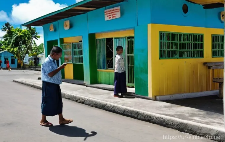 키리바시 영어 사용 가능성 - **Prompt: Coastal Encounters: English in Kiribati Tourism**
    "A picturesque Kiribati beach scene,...