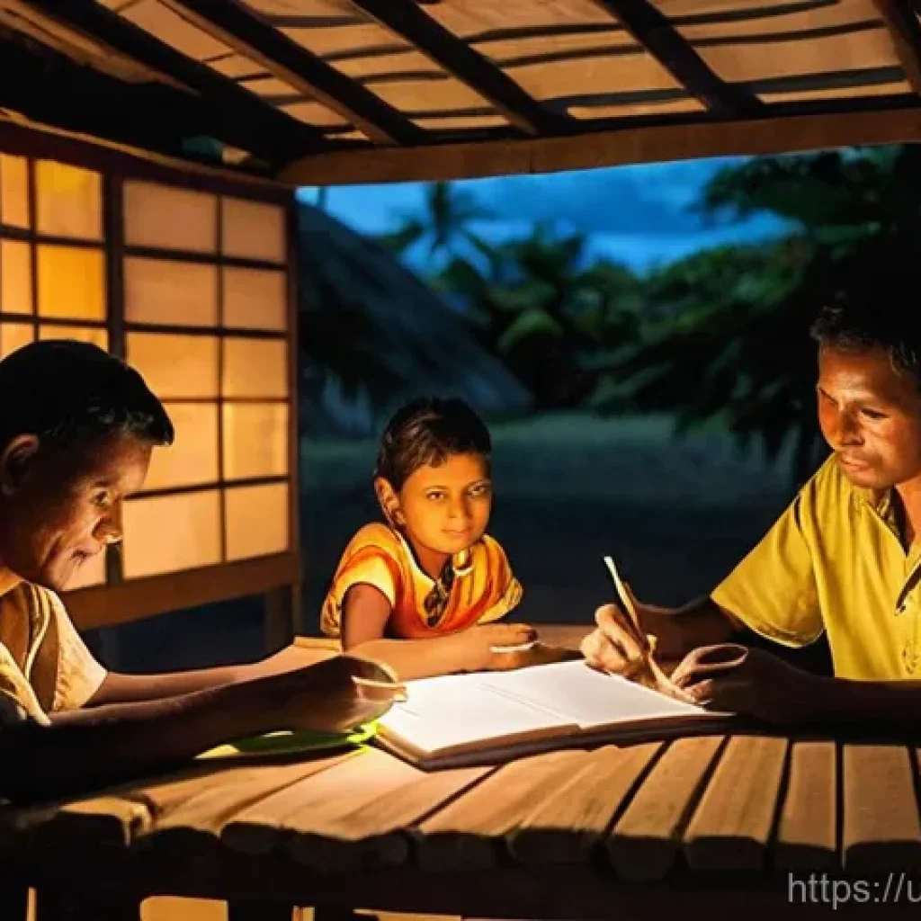 키리바시 전력 및 통신 인프라 - **Prompt 1: A Brighter Evening in a Kiribati Village**
    "A heartwarming scene depicting a Kiribat...