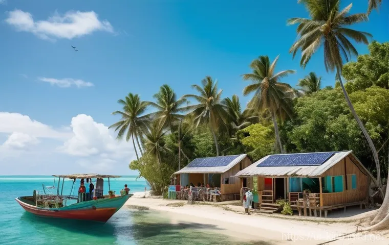 키리바시 전력 및 통신 인프라 - **Prompt 2: Kiribati Connecting to the World**
    "A vibrant and dynamic scene inside a modern, air...