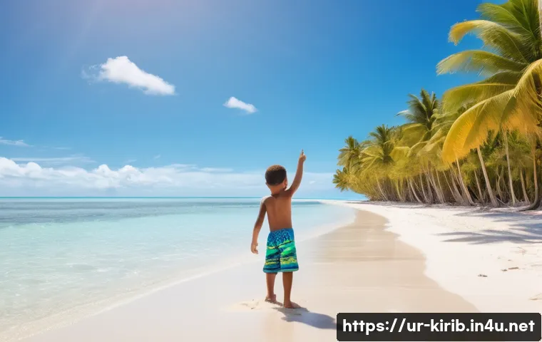 키리바시 추천 여행 시즌 - **Image Prompt 1: "A serene, sun-drenched beach scene in Kiribati during the dry season (May-October...