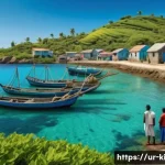 키리바시에서 사업 시작하기 - A vibrant coastal fishing village in Carri Bas, featuring local fishermen in traditional clothing we...