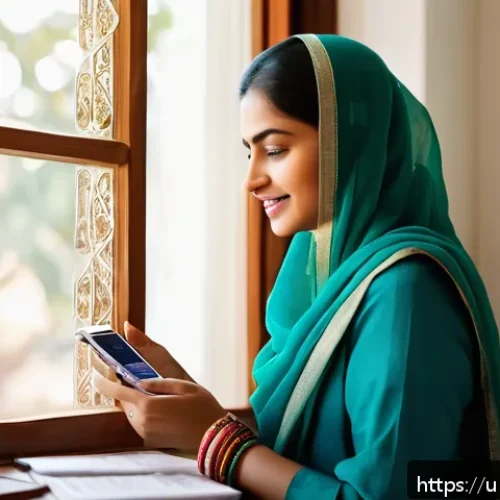 Home 32 키리바시 현지 은행 및 금융 서비스 - A modern South Asian woman using a mobile banking app on her smartphone at home, comfortably dressed...