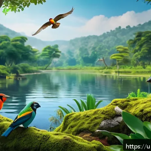 Home 31 키리바시 야생 동물과 보호구역 - A vibrant forest scene in Keribas showcasing rare and unique wildlife species native to the region, ...