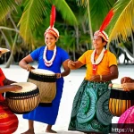 Home 18 키리바시 전통 음악과 악기 - A vibrant cultural festival scene in Kiribati showcasing traditional music performances: musicians p...